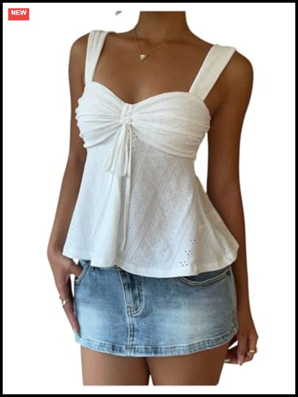 Women's Eyelet Tie Front Peplum Tank Top Sleeveless Summer Cute Y2K